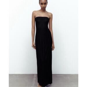Zara Black Strapless Knit Stretch Tube Maxi Evening Gown Prom Sweater Dress Sz S